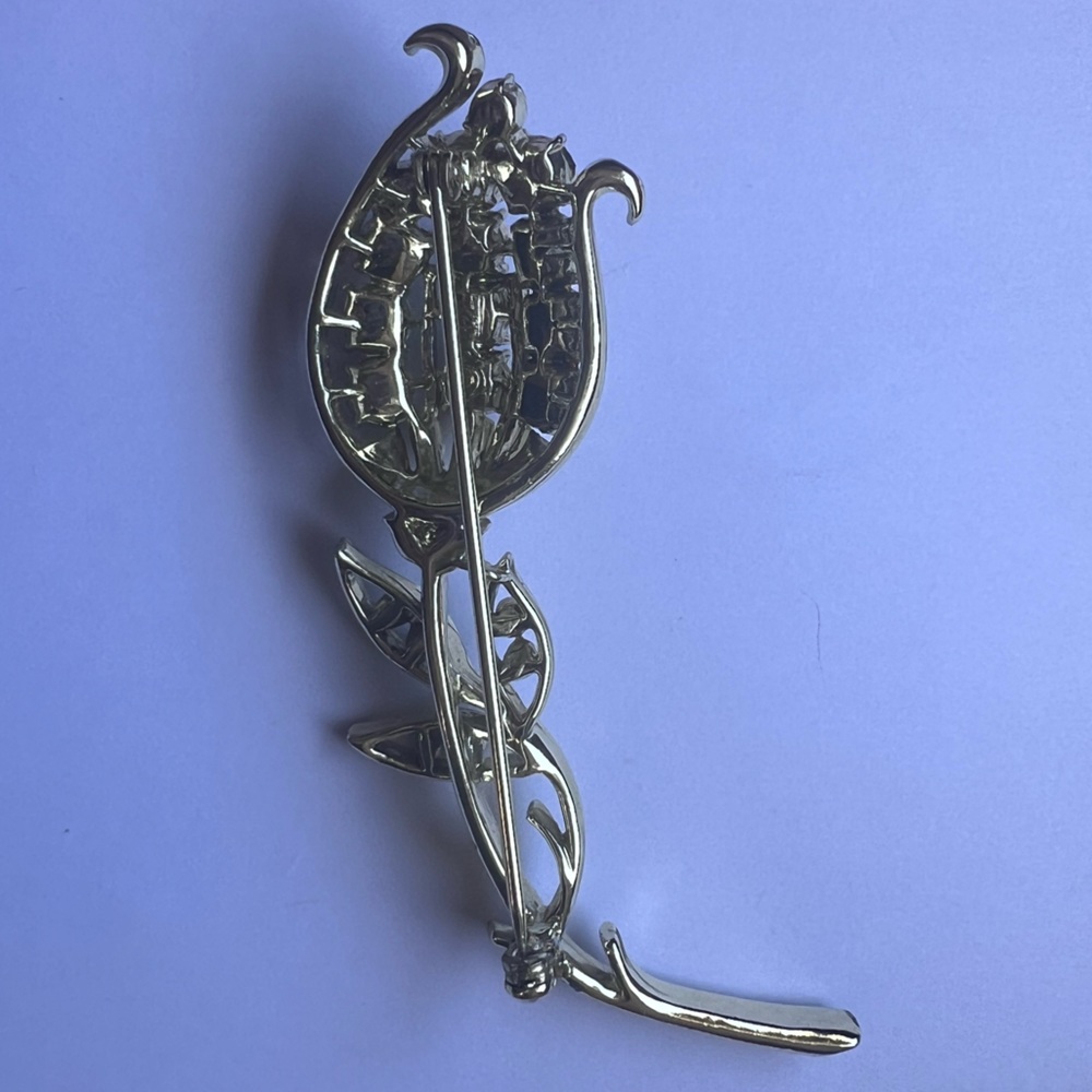 Vintage Coro Aurora Borealis Large Flower Long Stem Tulip Brooch - Picture 3 of 3